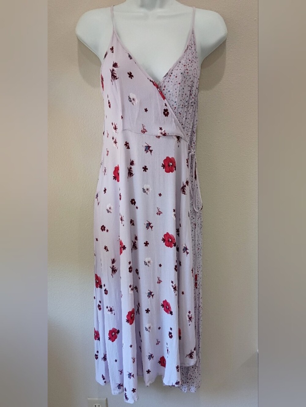 Urban Outfitters Mixed Print Pink Floral Wrap Dress with Red Flowers M Sundress